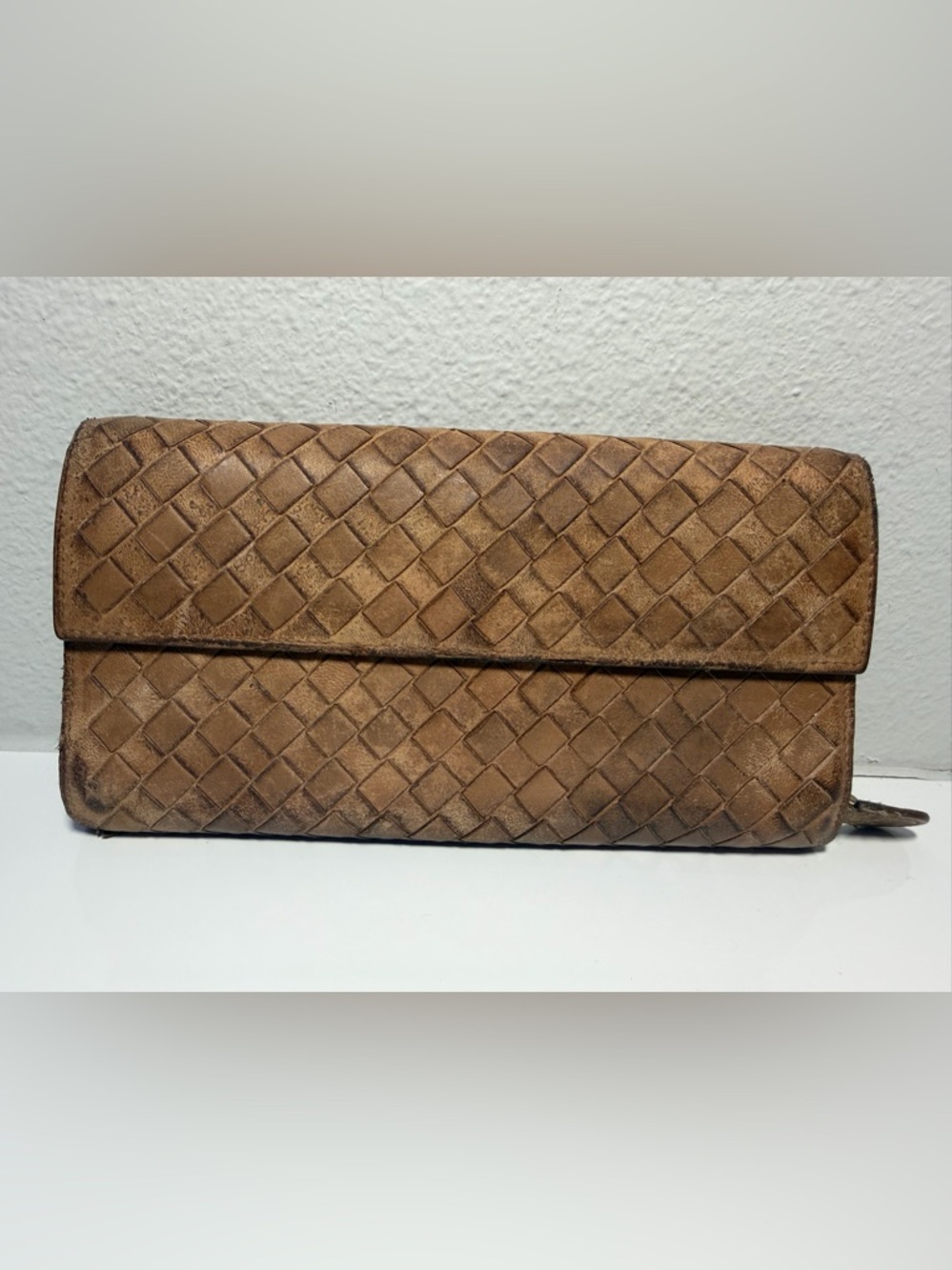 Bottega Veneta Woven Leather Snap Wallet in Tan (fair)